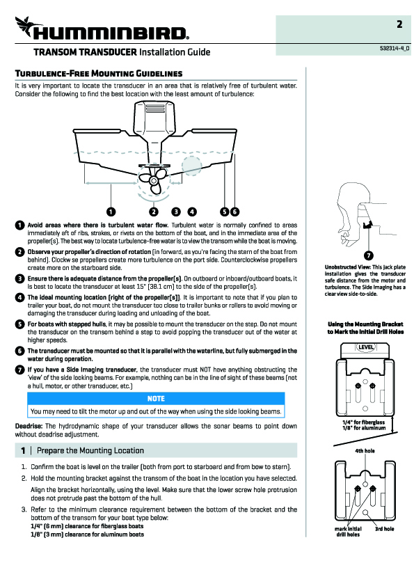 Plaatsing Humminbird transducer