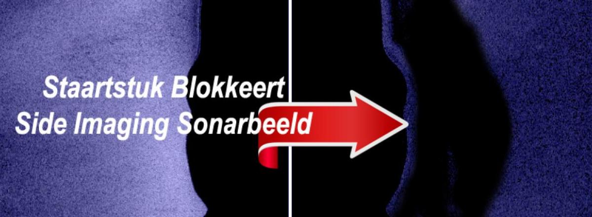 Side Imaging donkere schaduw door buitenboordmotor (staartstuk blokkeert sonarbeeld)